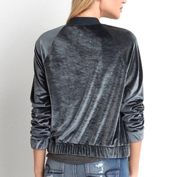 NEW American Eagle Outfitters Velvet Bomber Jacket size M Grey - Picture 3 of 8